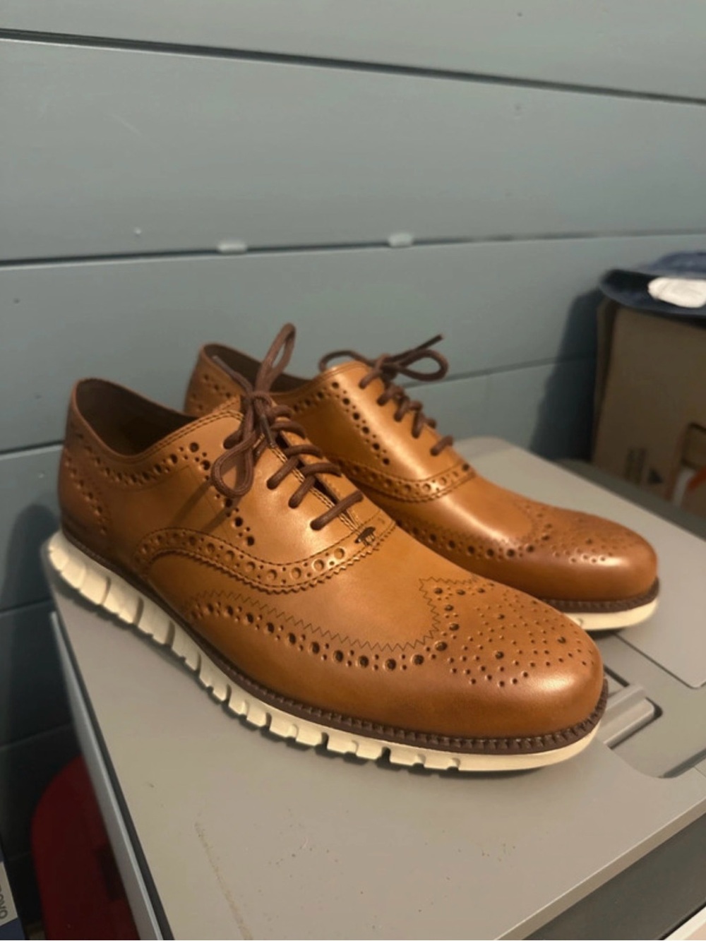 Cole Haan Men's Cognac Brown Wingtip Oxford with White Sole